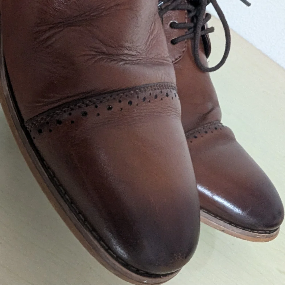 Stacy Adams Dickinson 8M Cognac leather cap toe Oxford style lace up loafers - Picture 2 of 11